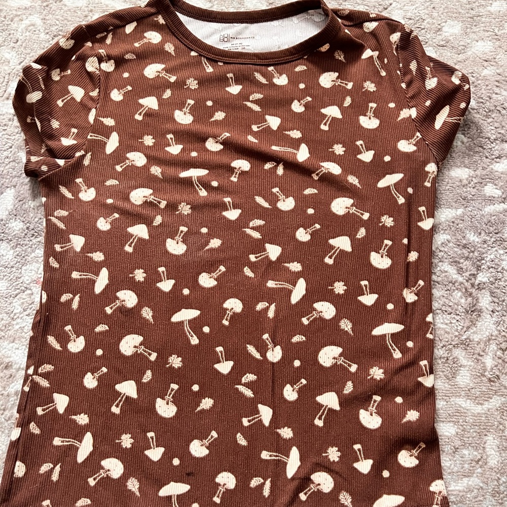 No Boundaries Cream Ribbed Tee with Brown Trim